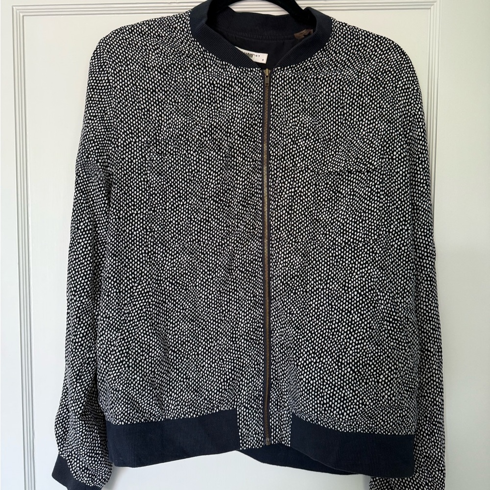 Equipment Navy and White Bomber Jacket with Ribbed Trim